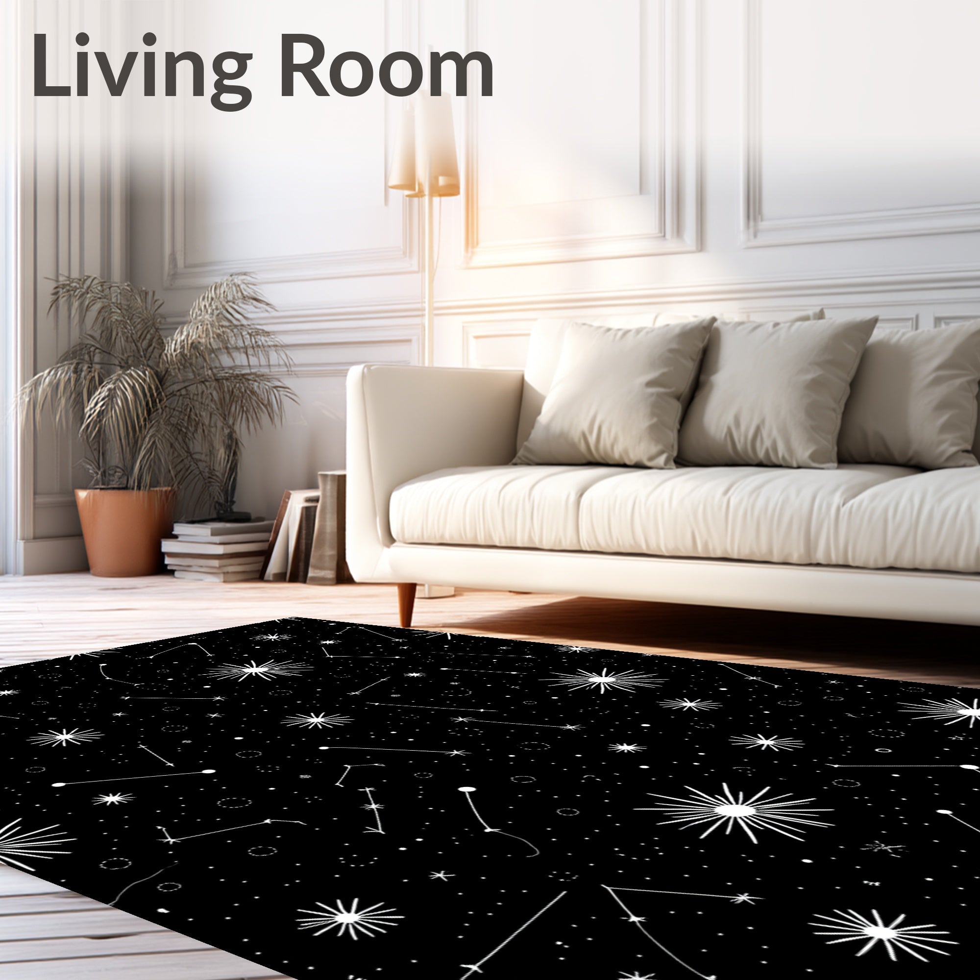 Cosmic Black Starry Night Constellations Rug