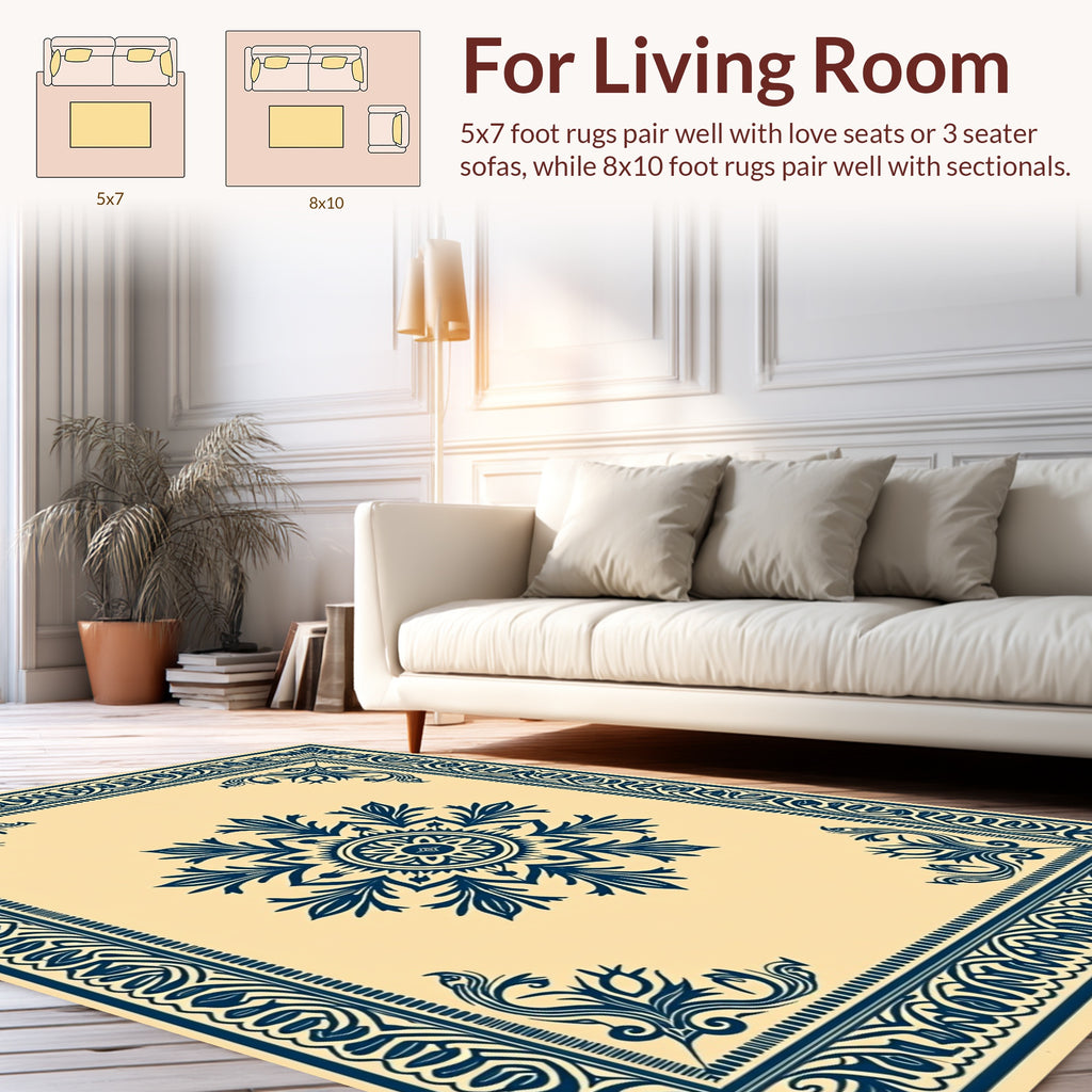Classic Navy Floral Medallion Design Rug