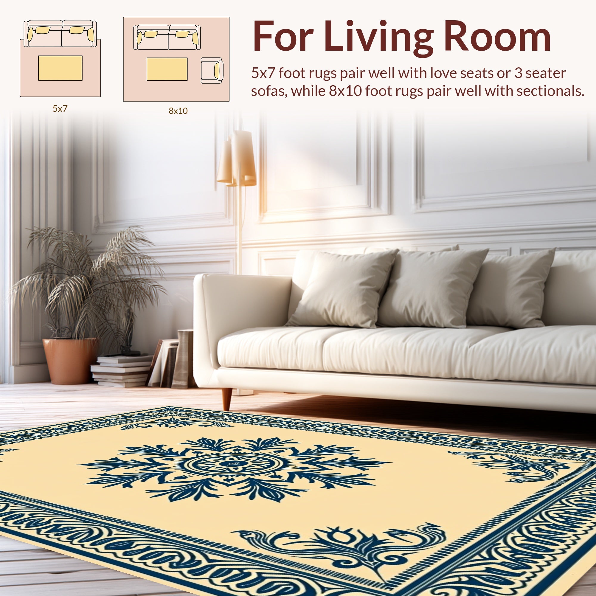 Classic Navy Floral Medallion Design Rug