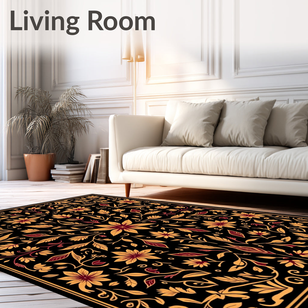 Ornate Floral Vines Traditional Pattern Rug