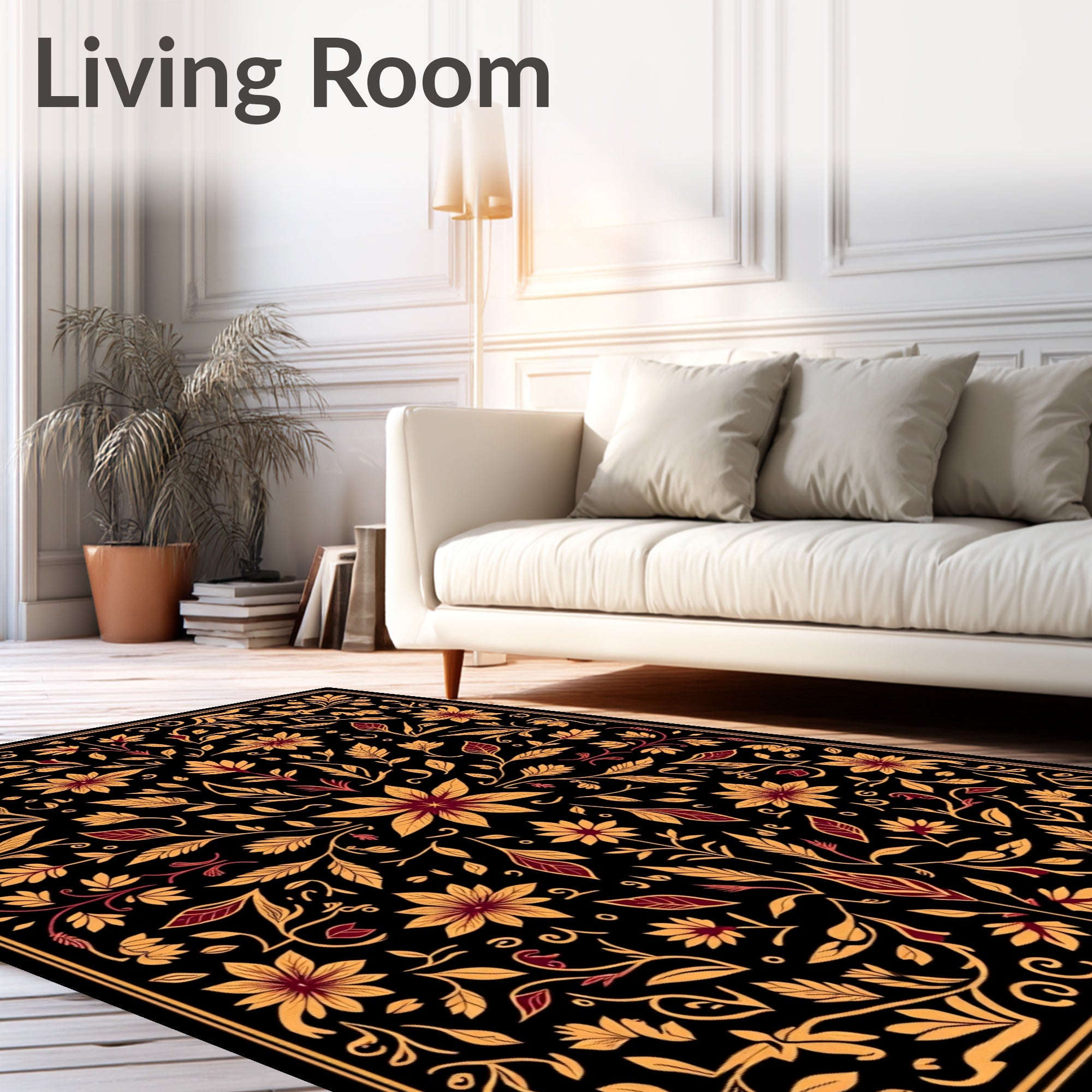 Ornate Floral Vines Traditional Pattern Rug