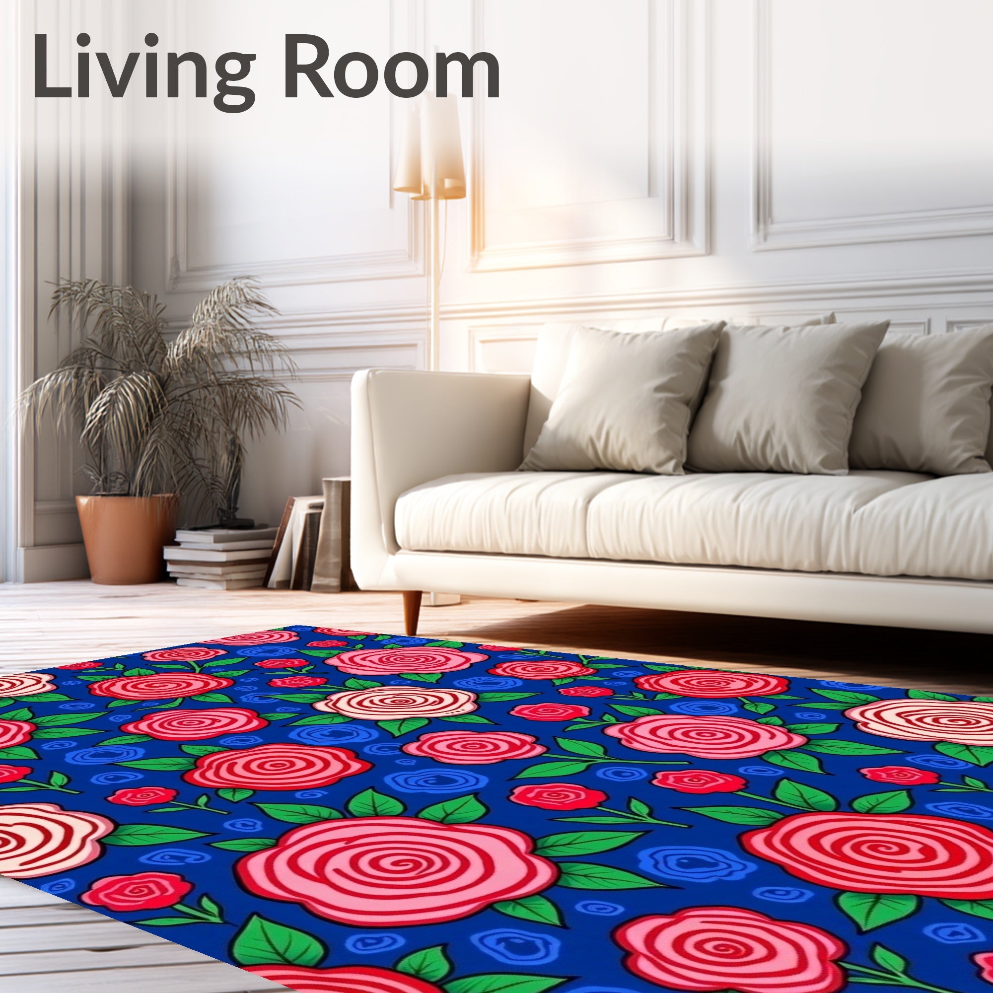 Whimsical Floral Rose Pattern Rug