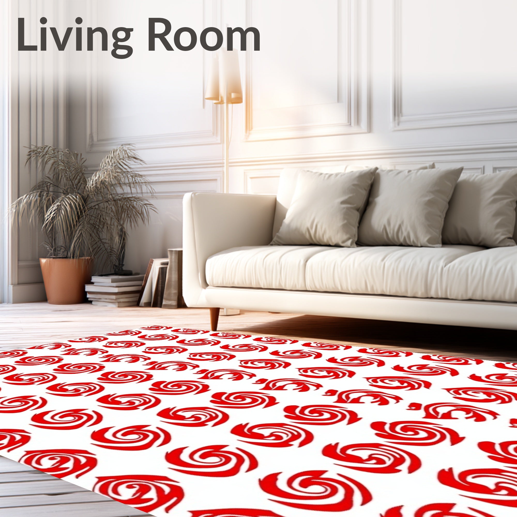 Red Floral Swirl Pattern Rug