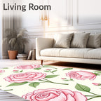 Delicate Pink Rose Botanical Pattern Rug