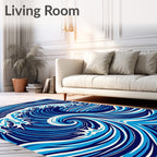 Dynamic Blue White Wave Pattern Rug