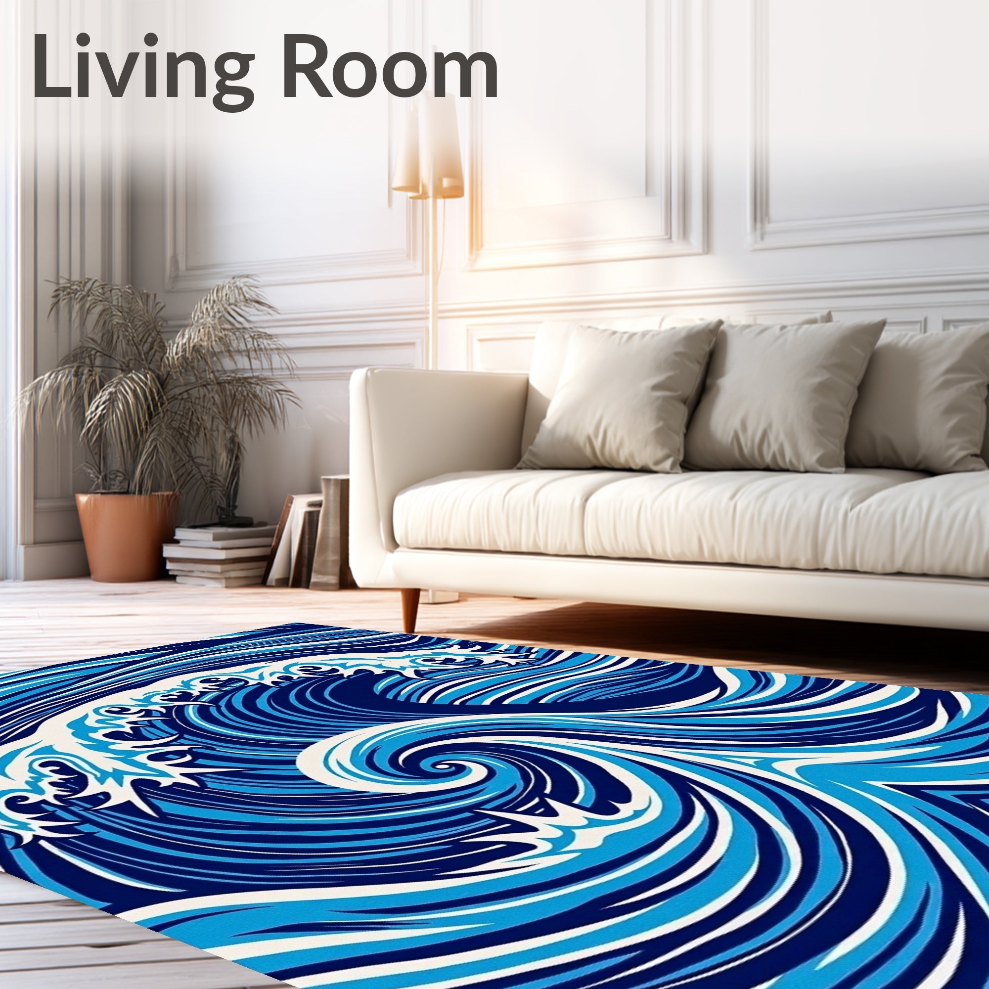 Dynamic Blue White Wave Pattern Rug