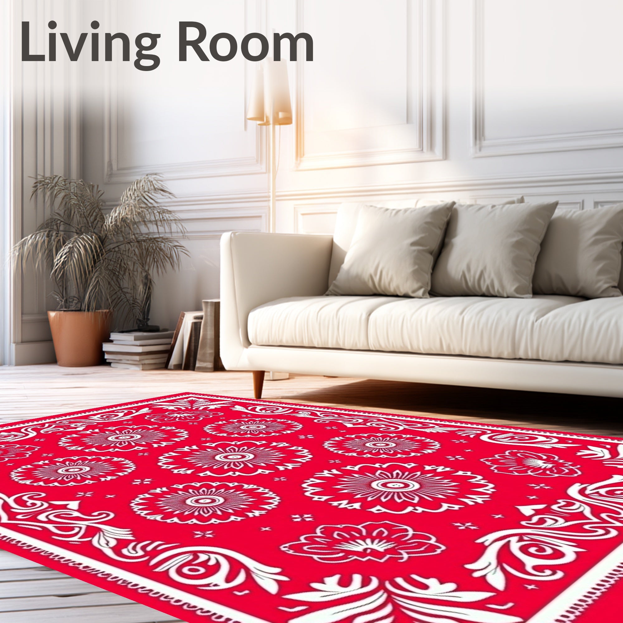 Red Floral Pattern with White Accents Rug