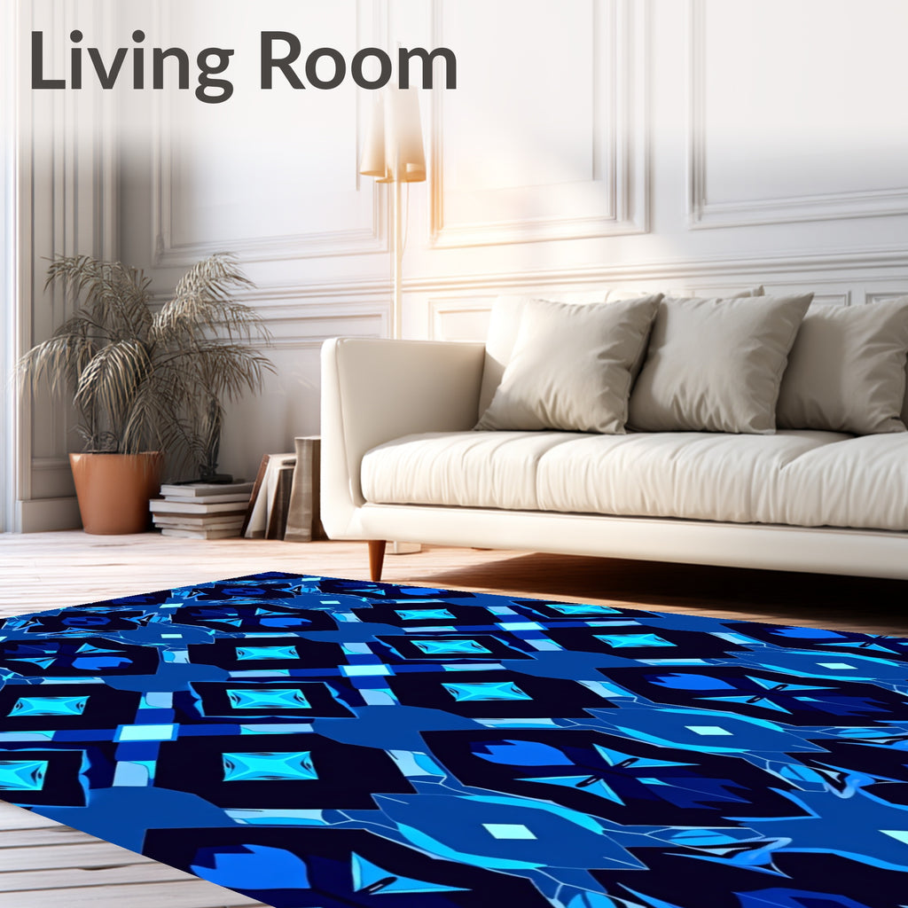 Royal Blue Geometric Diamond Pattern Rug