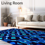 Royal Blue Geometric Diamond Pattern Rug