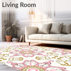 Pink Gold Floral Mandala Pattern Rug