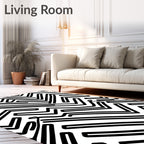 Abstract Black White Maze Pattern Rug