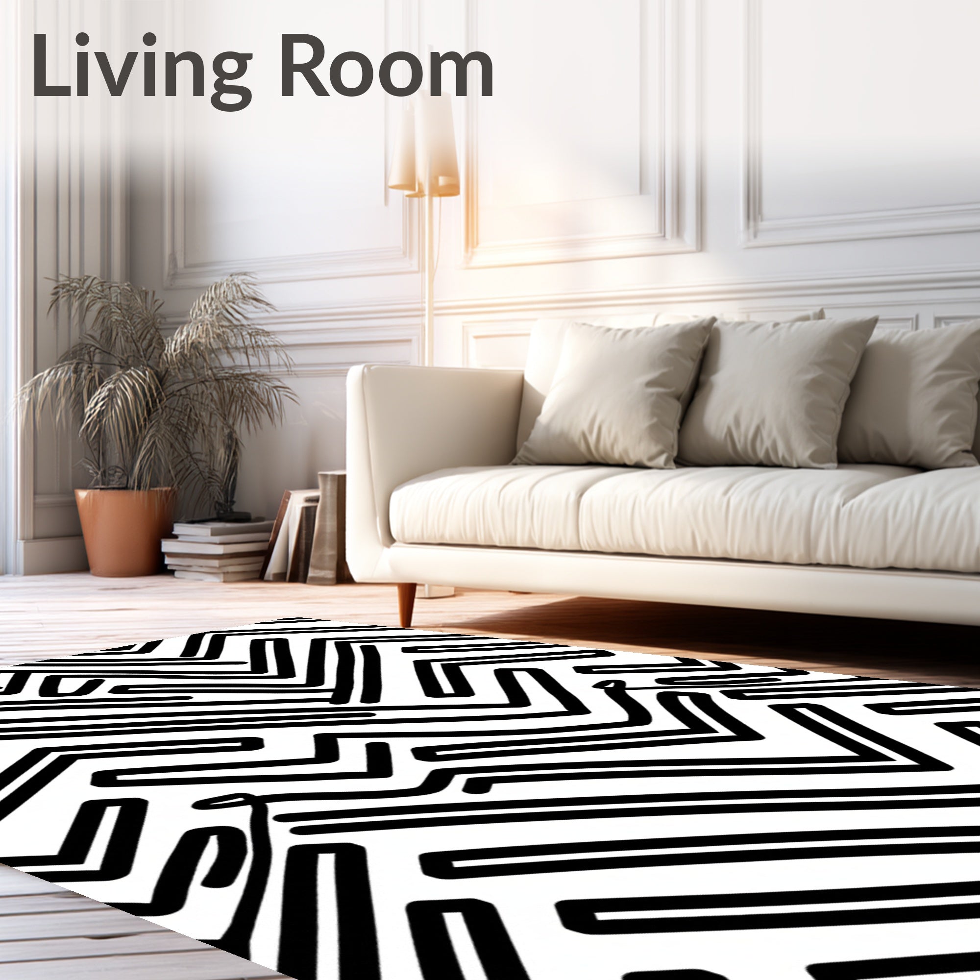 Abstract Black White Maze Pattern Rug