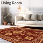 Rich Crimson Gold Floral Pattern Rug