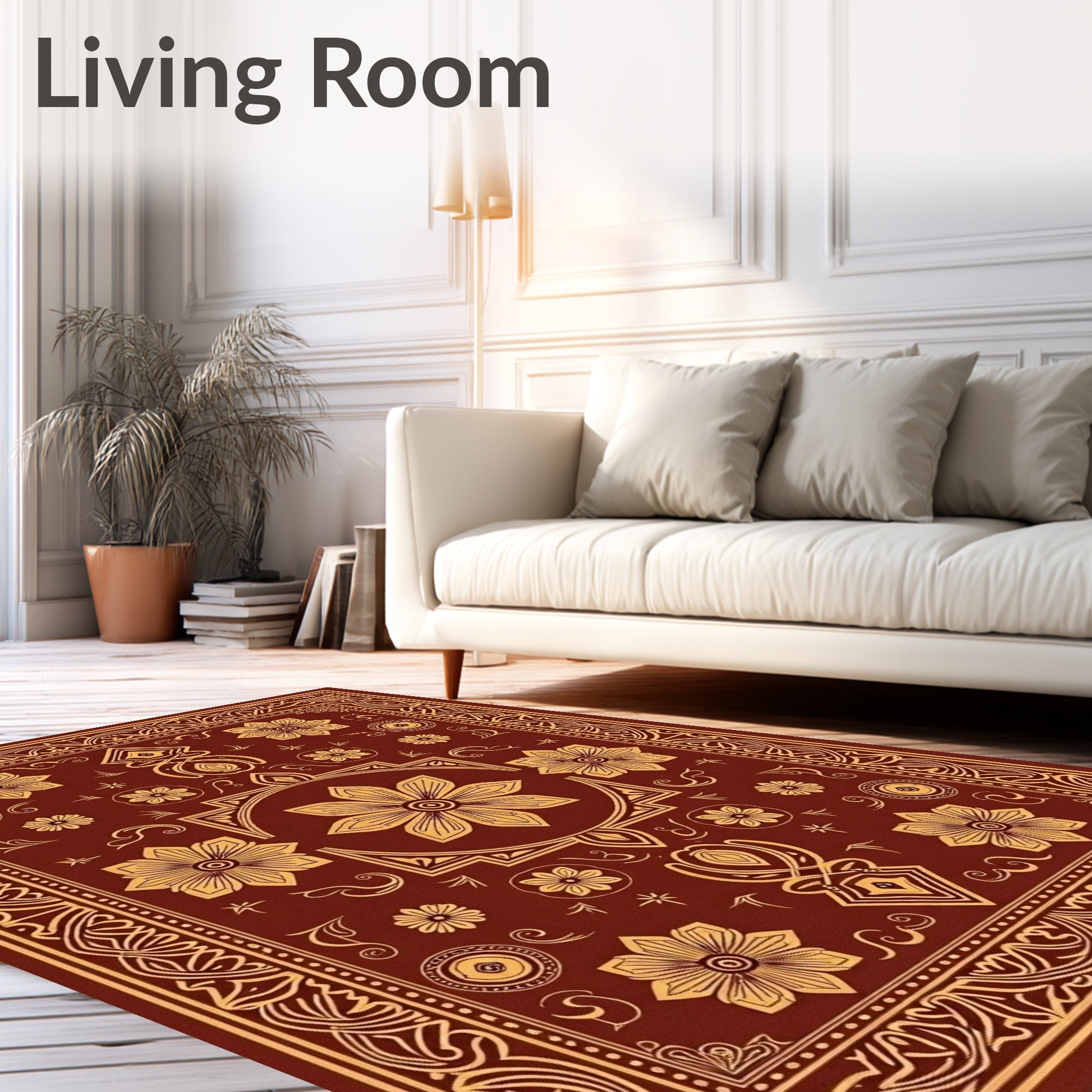 Rich Crimson Gold Floral Pattern Rug