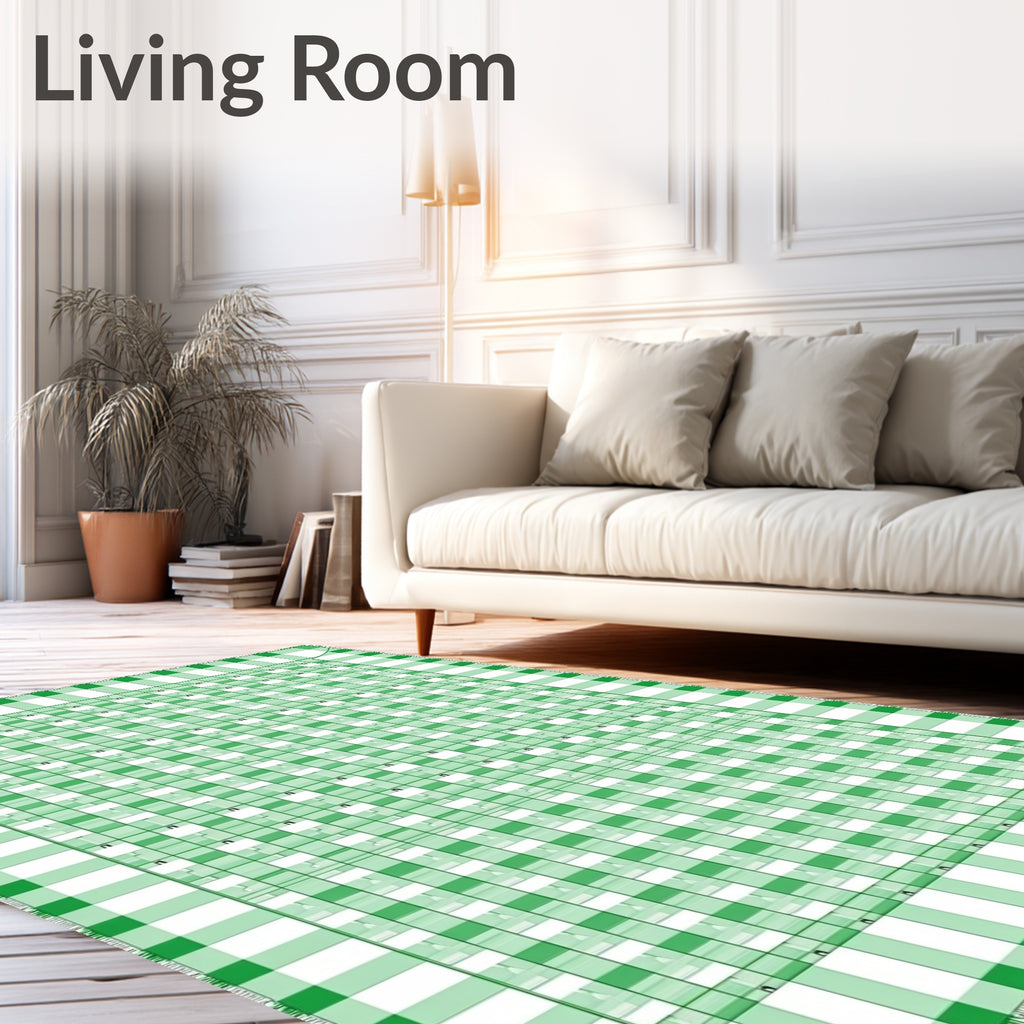 Green White Gingham Buffalo Check Rug