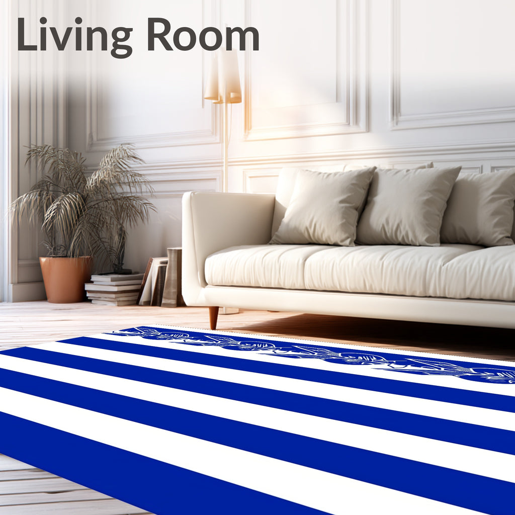Blue White Striped Bunny Border Rug