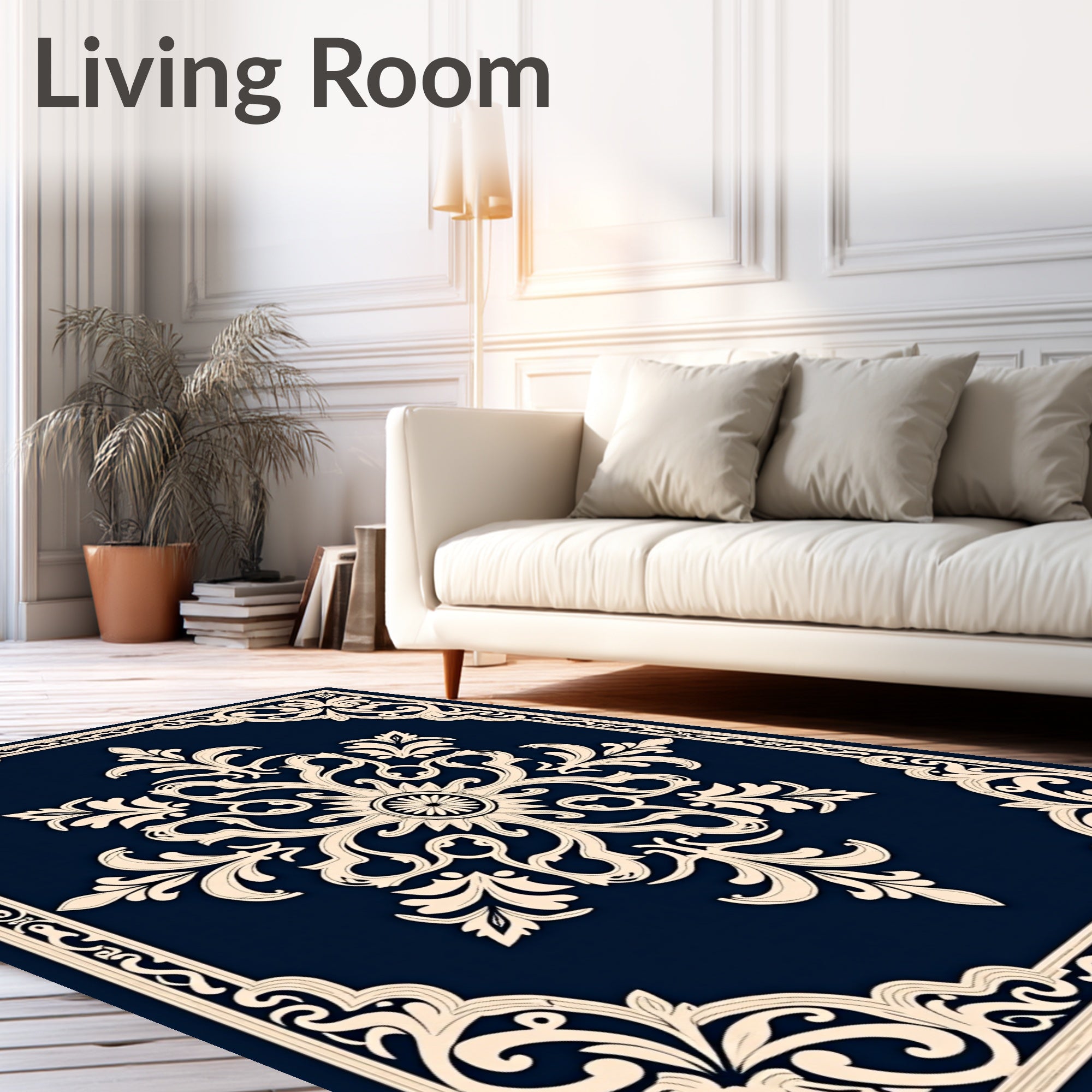 Ornate Scrollwork Floral Cream Rug