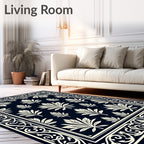 Classic Floral Scrollwork Navy Rug