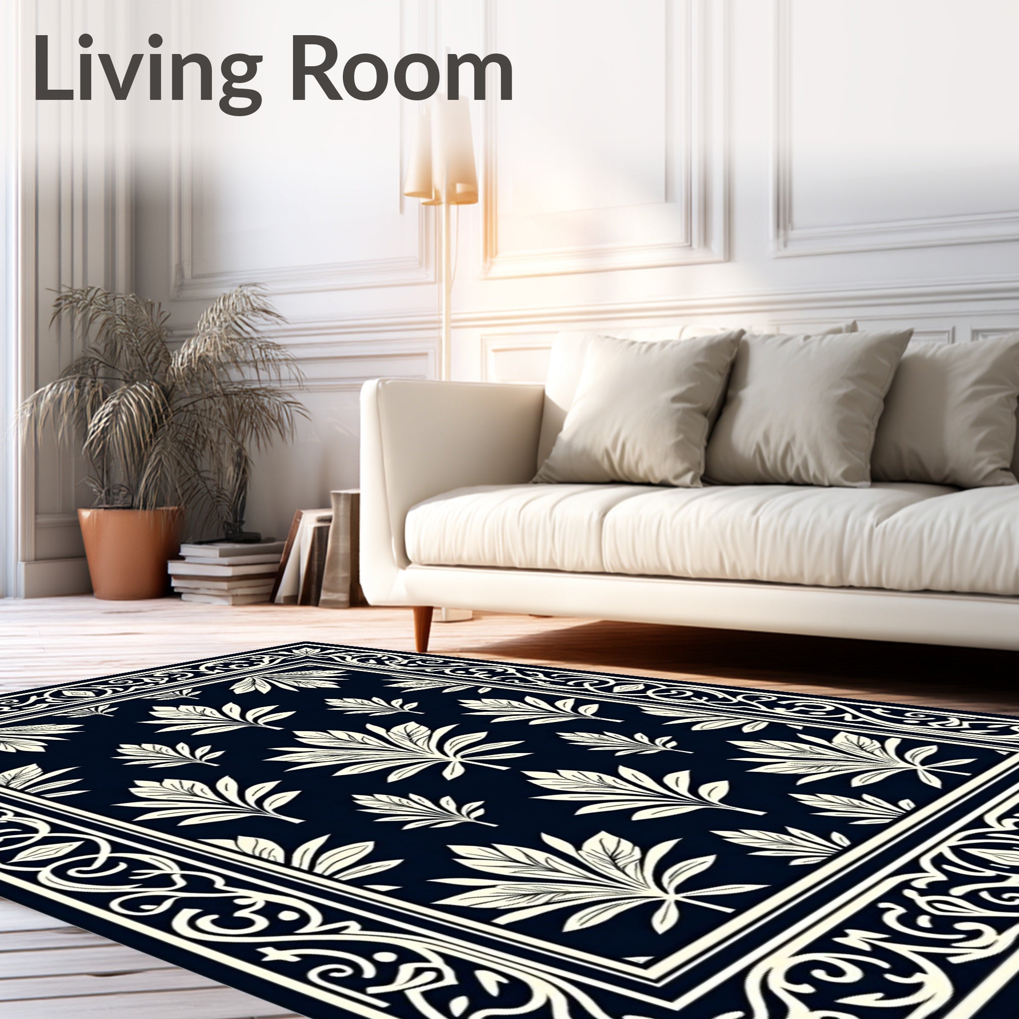 Classic Floral Scrollwork Navy Rug