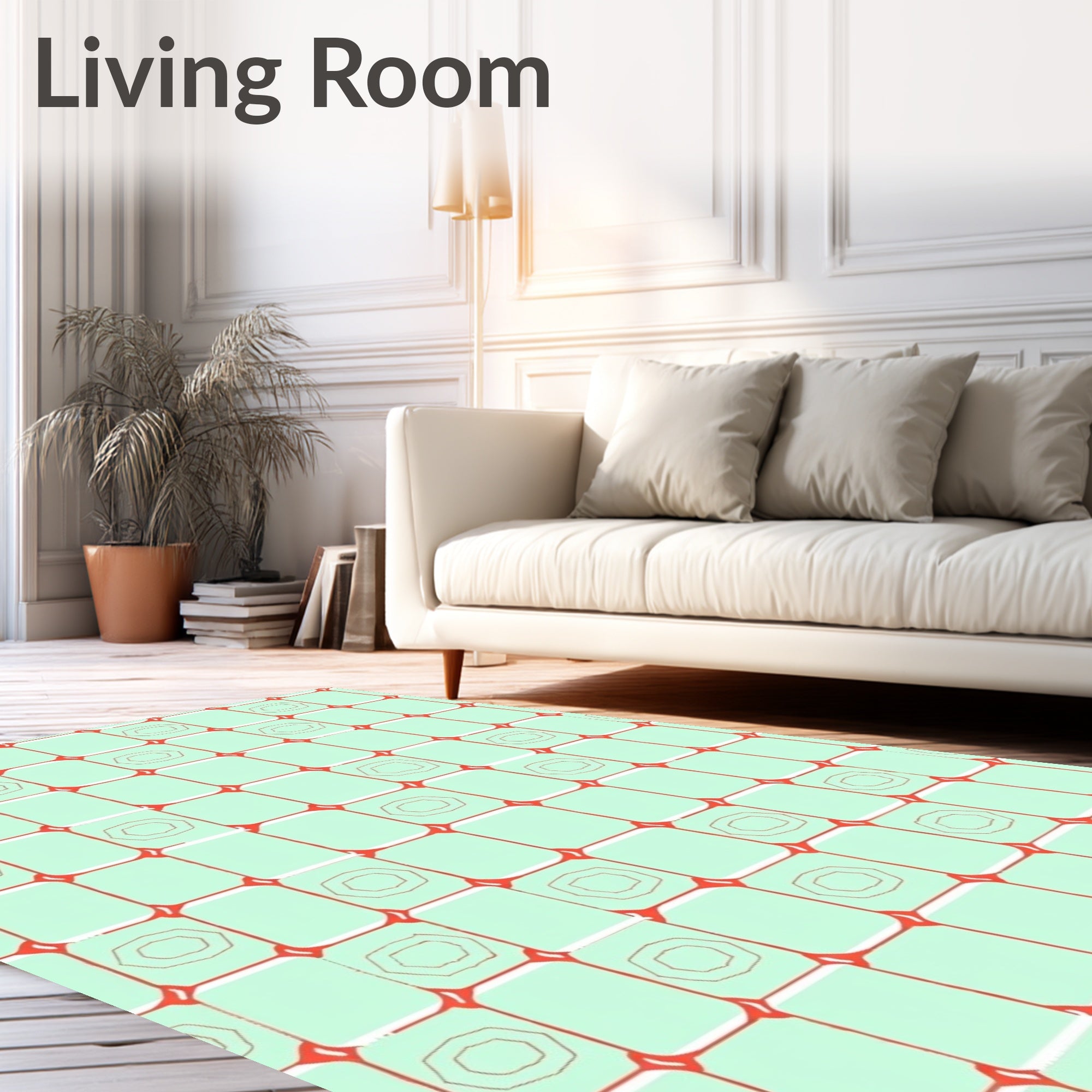 Modern Pale Green Rectangular Pattern Design Rug