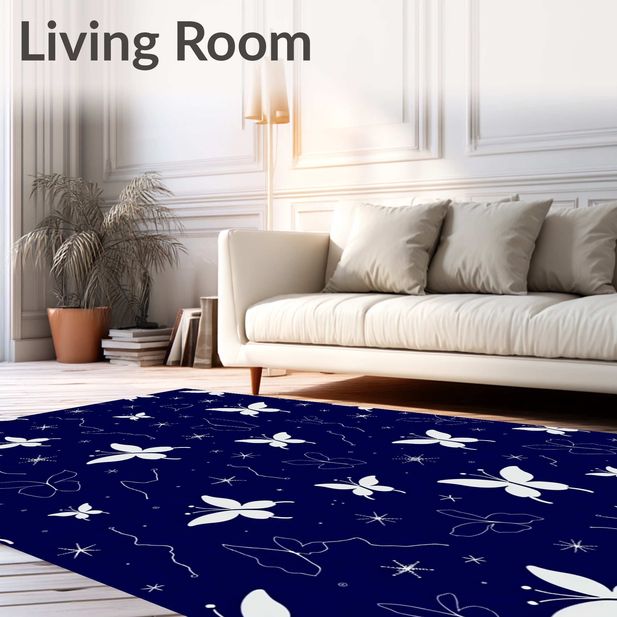 White Butterfly Star Clusters Pattern Rug