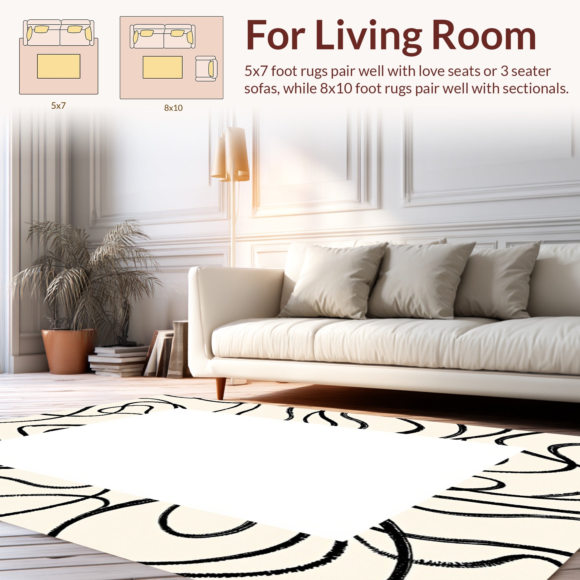 Abstract Black Wavy Line Design Rug