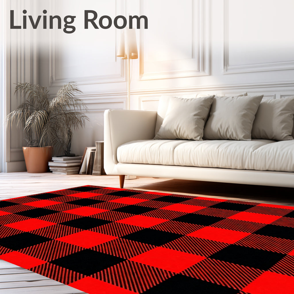 Classic Red Black Checkered Pattern Rug
