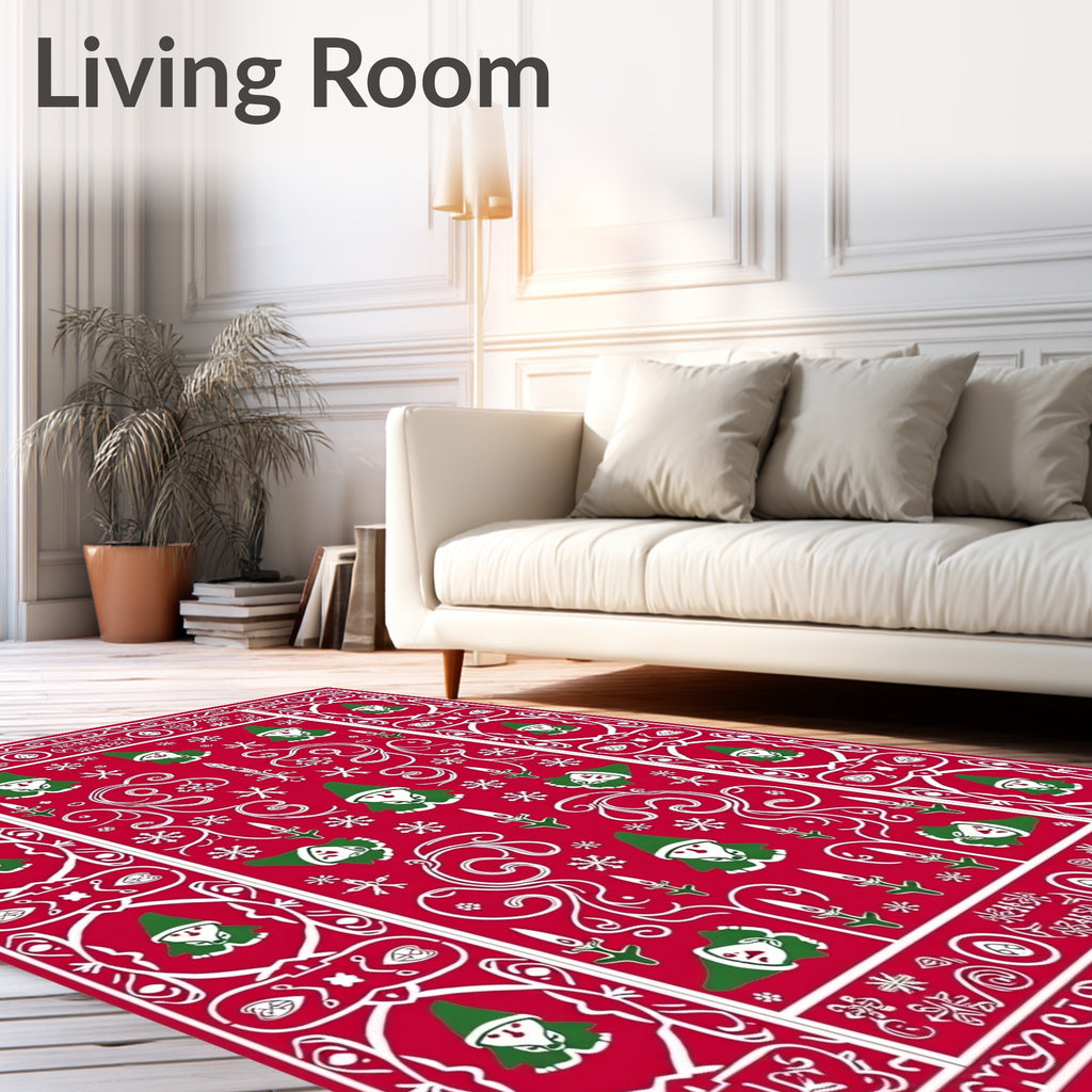 Red Gnome Snowflake Festive Pattern Rug