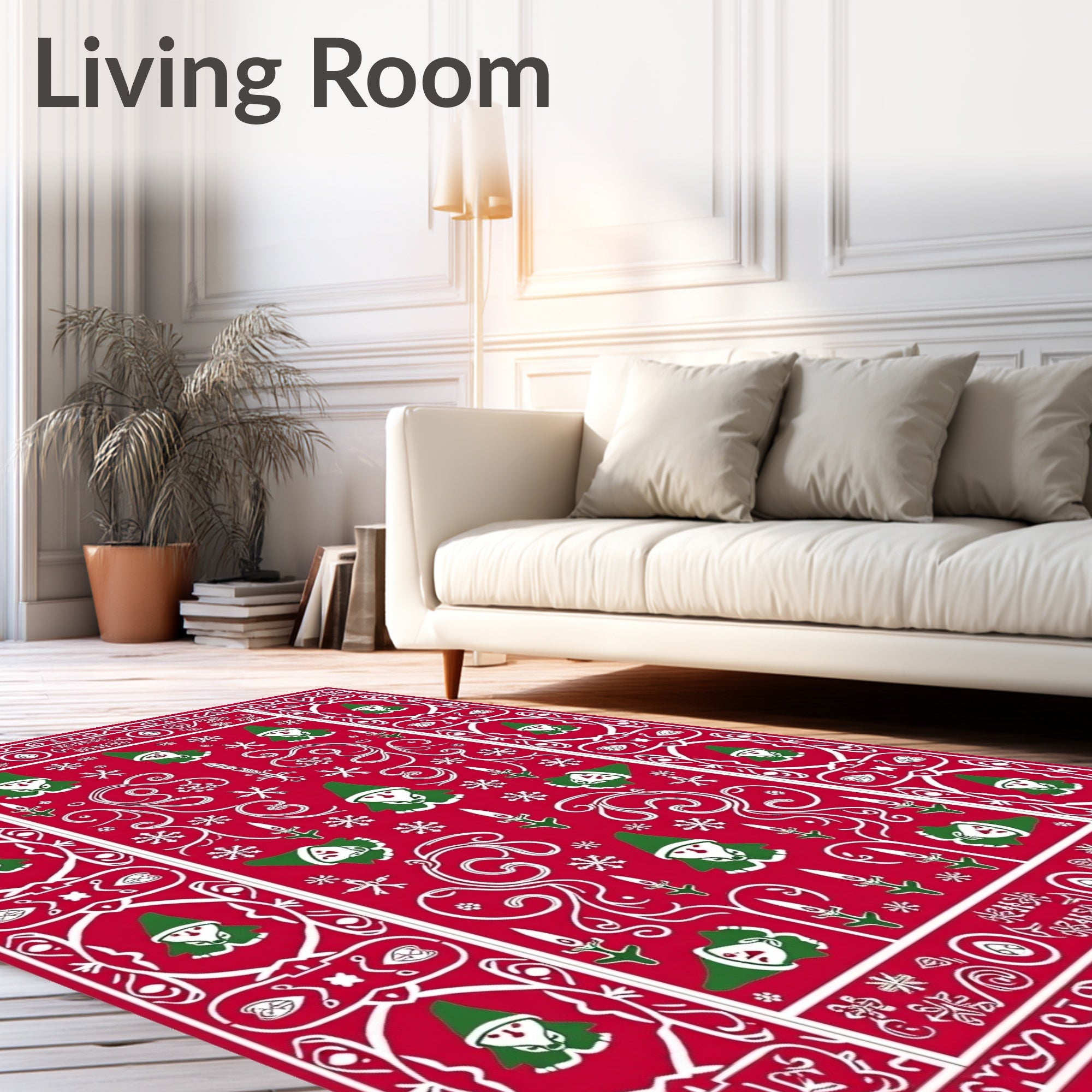 Red Gnome Snowflake Festive Pattern Rug