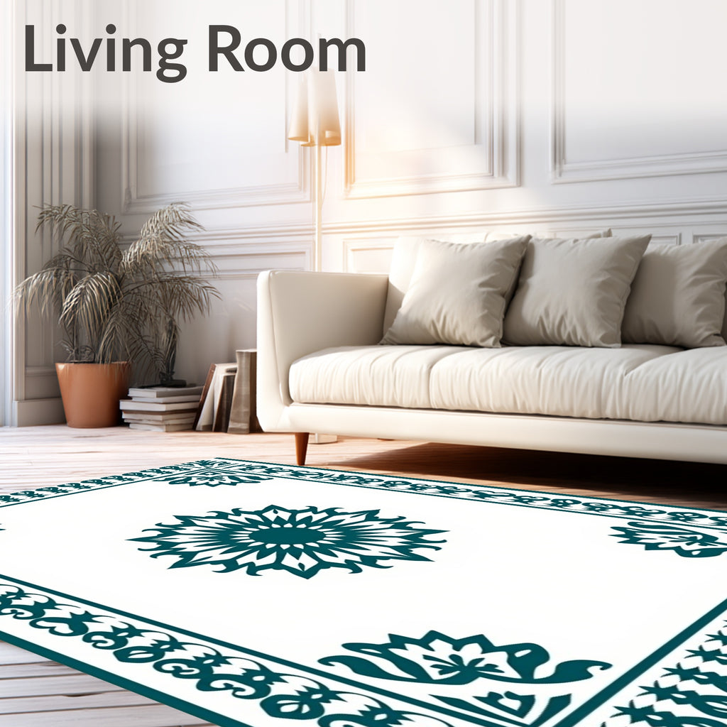 Intricate Teal Floral Mandala Design Rug