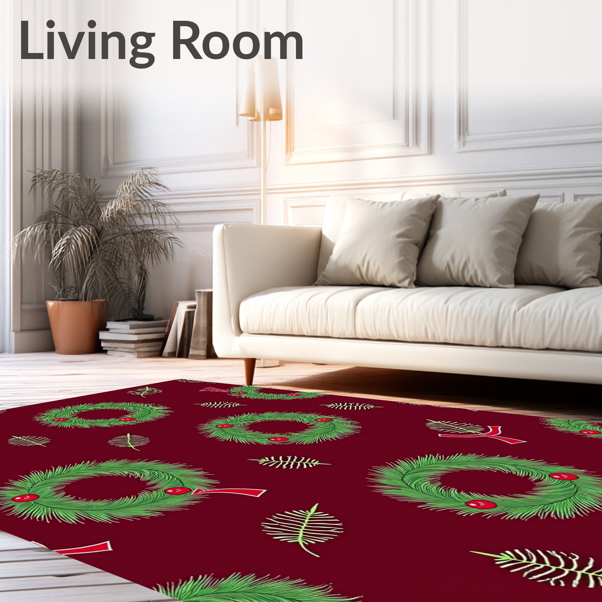 Festive Pine Wreath and Berry Pattern Rug