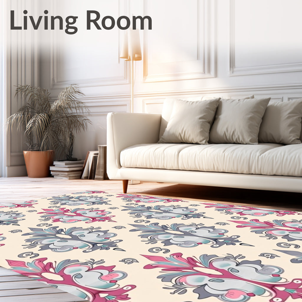 Damask Floral Pattern with Pink Accents Rug