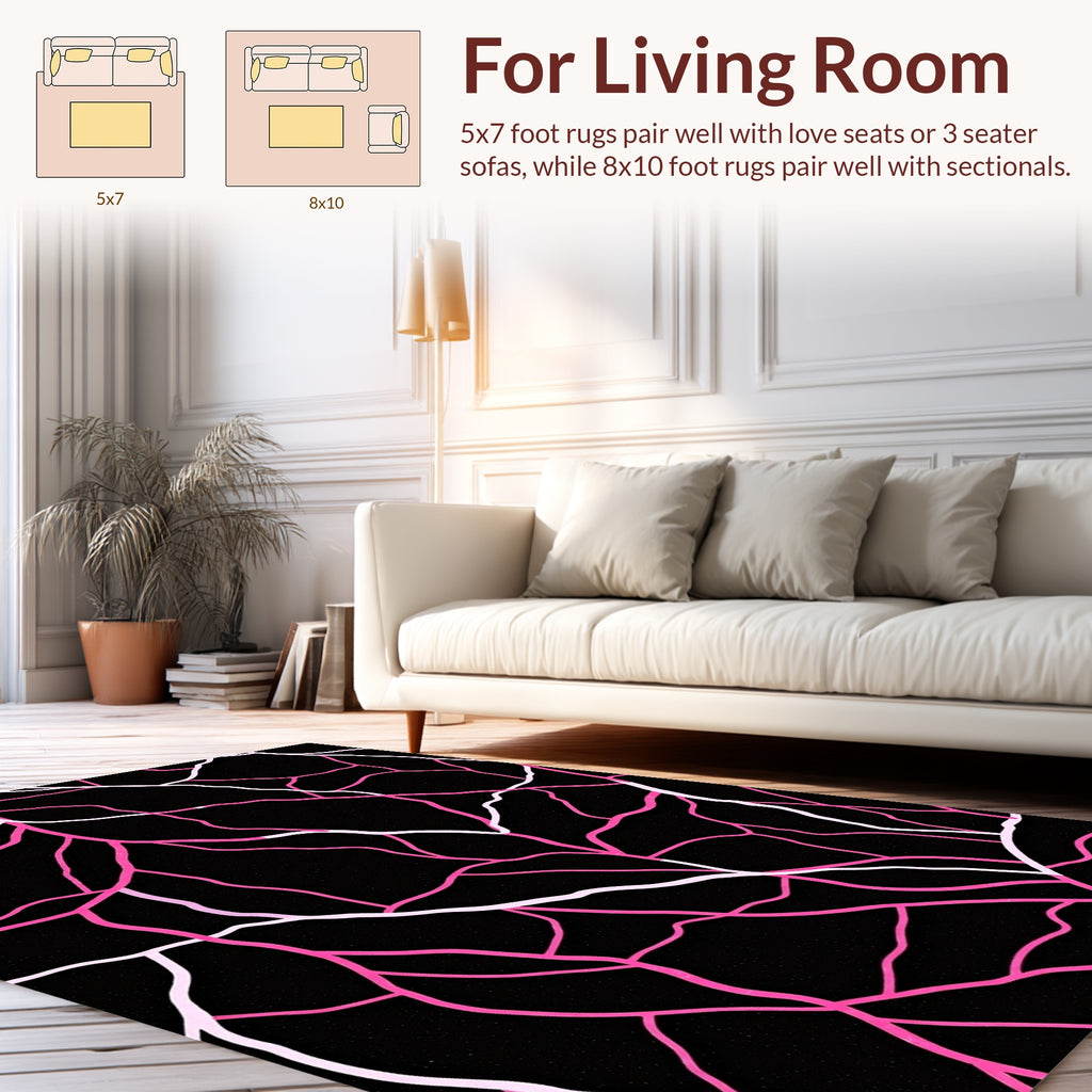Abstract Pink White Vein Pattern Rug
