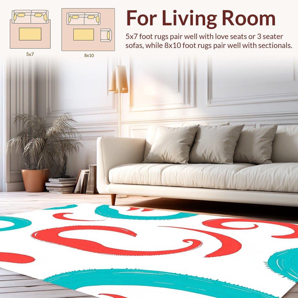Coral Teal Swirl Whimsical Pattern Rug