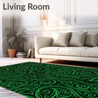 Green Swirls Waves Pattern Rug