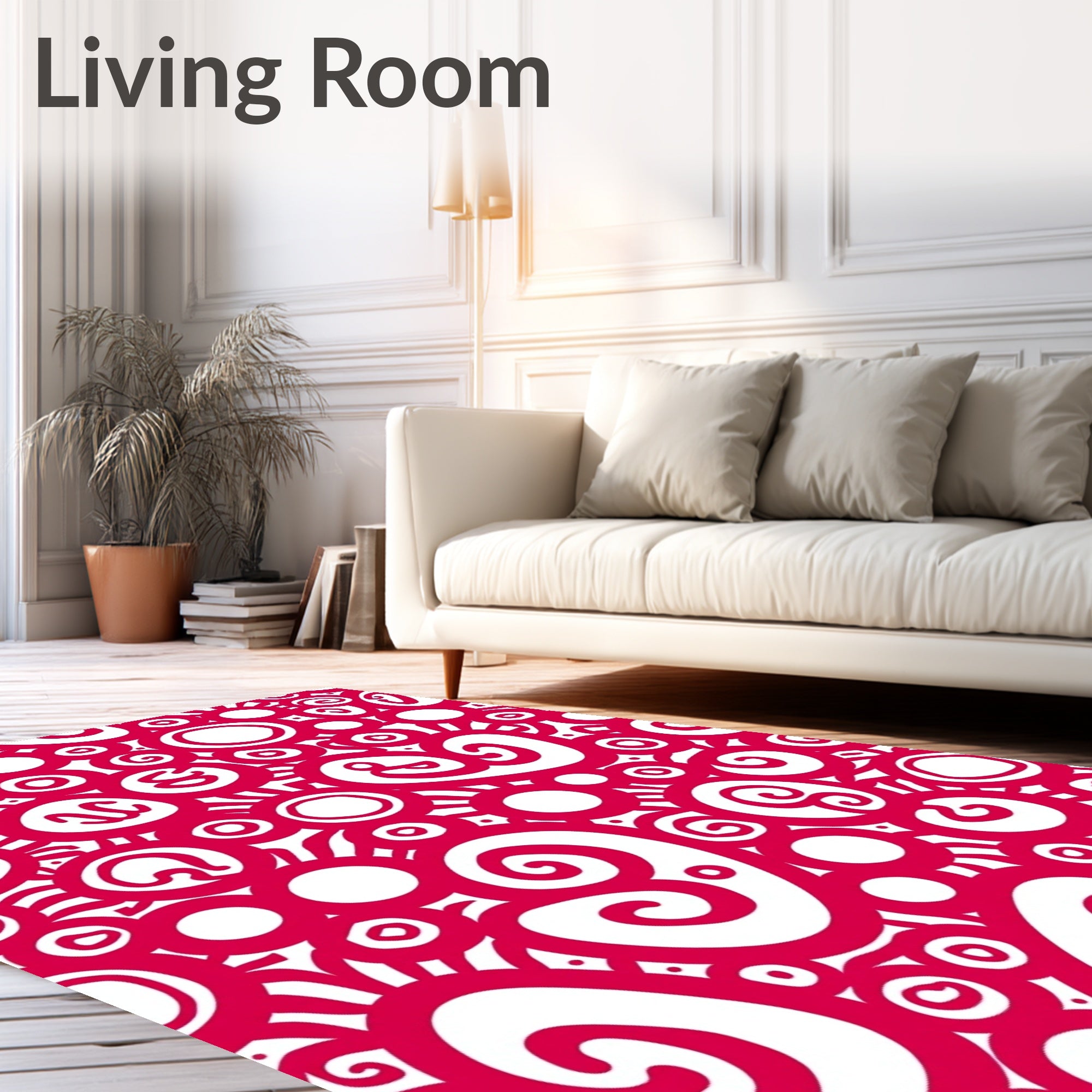 Crimson Swirls Circular Collage Rug