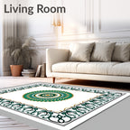 Elegant Teal Gold Medallion Border Rug