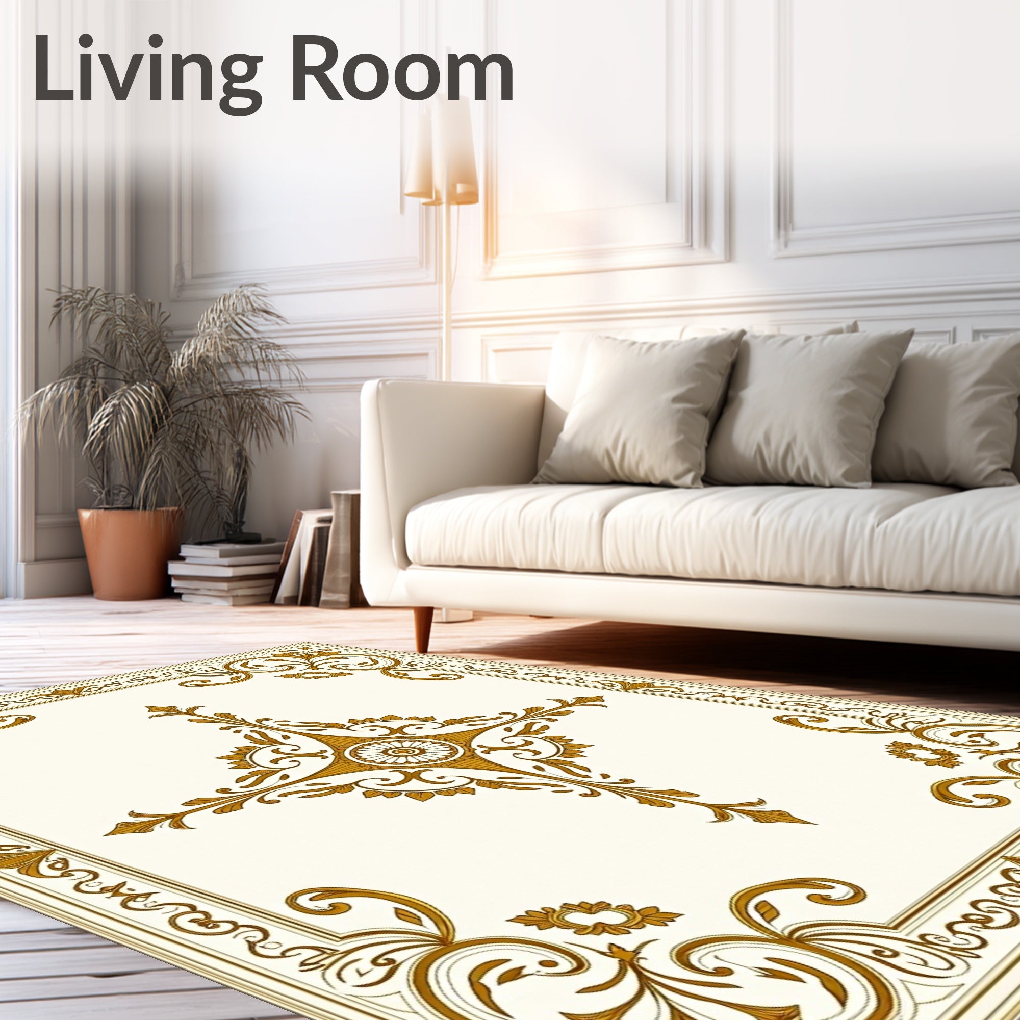 Elegant Golden Swirls Motif Rug