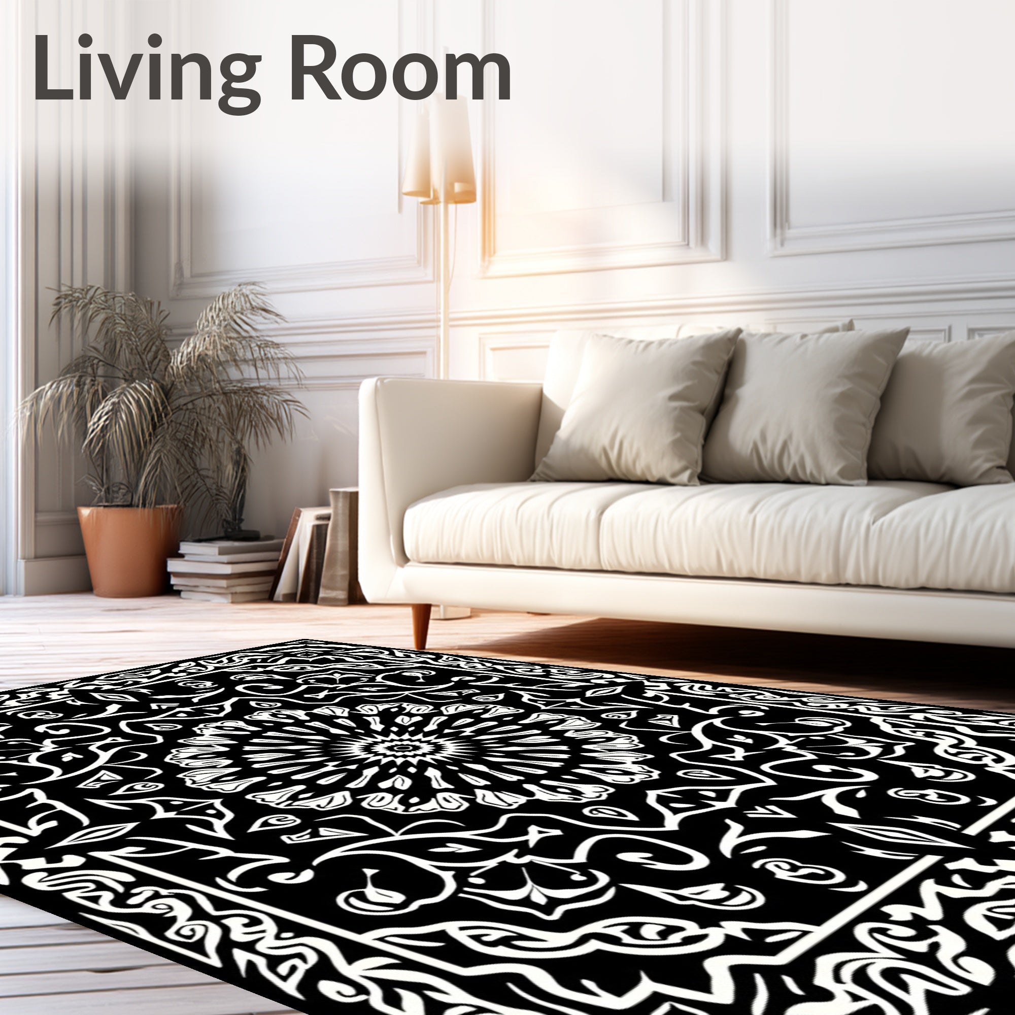Monochromatic Intricate Mandala Pattern Rug