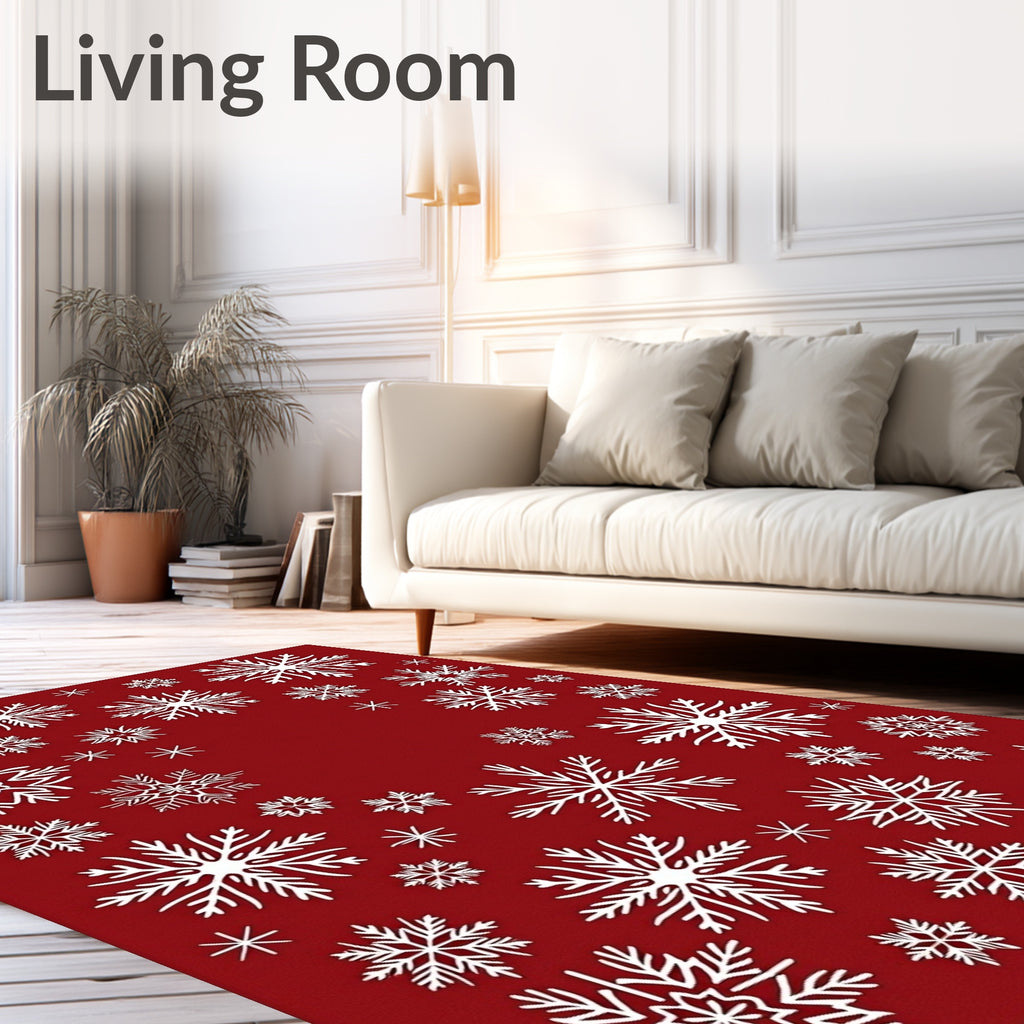Red White Snowflake Pattern Rug