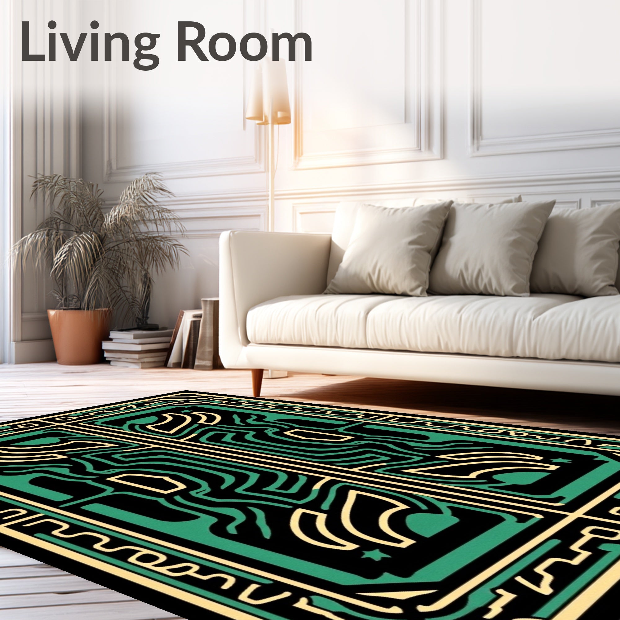 Emerald Gold Labyrinth Symmetry Rug