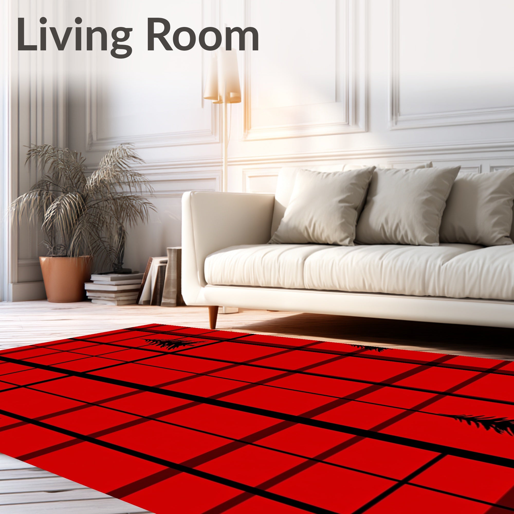 Red Plaid Pine Tree Pattern Rug