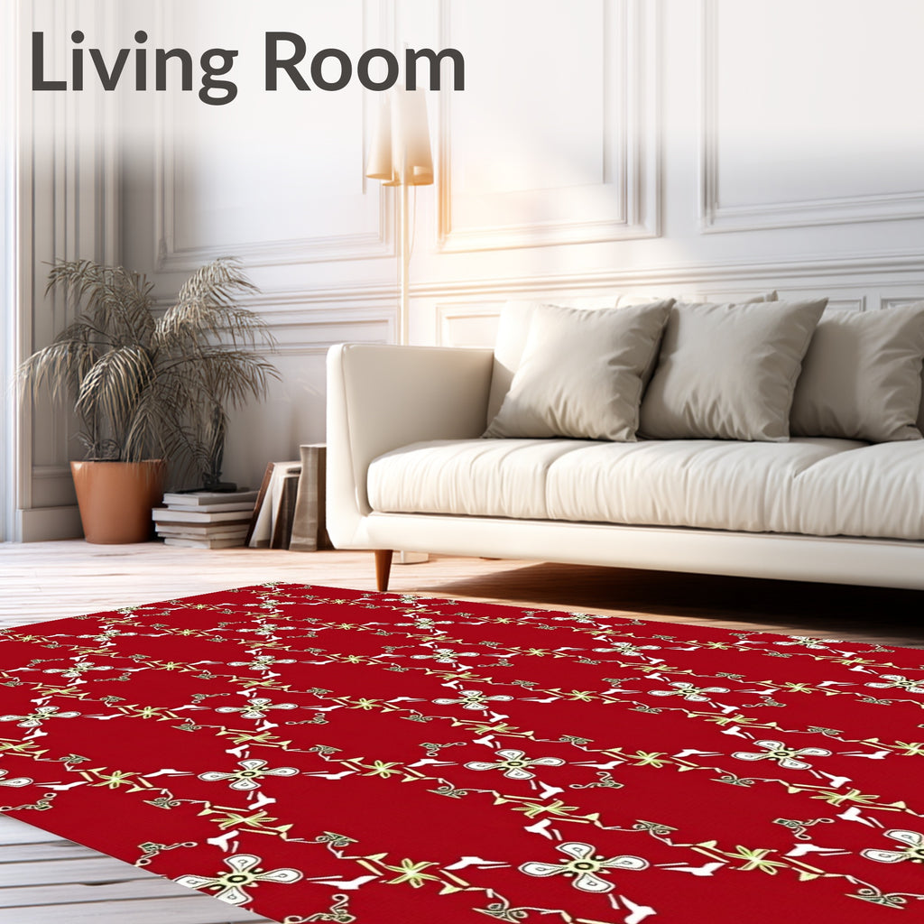 Red White Gold Filigree Pattern Design Rug