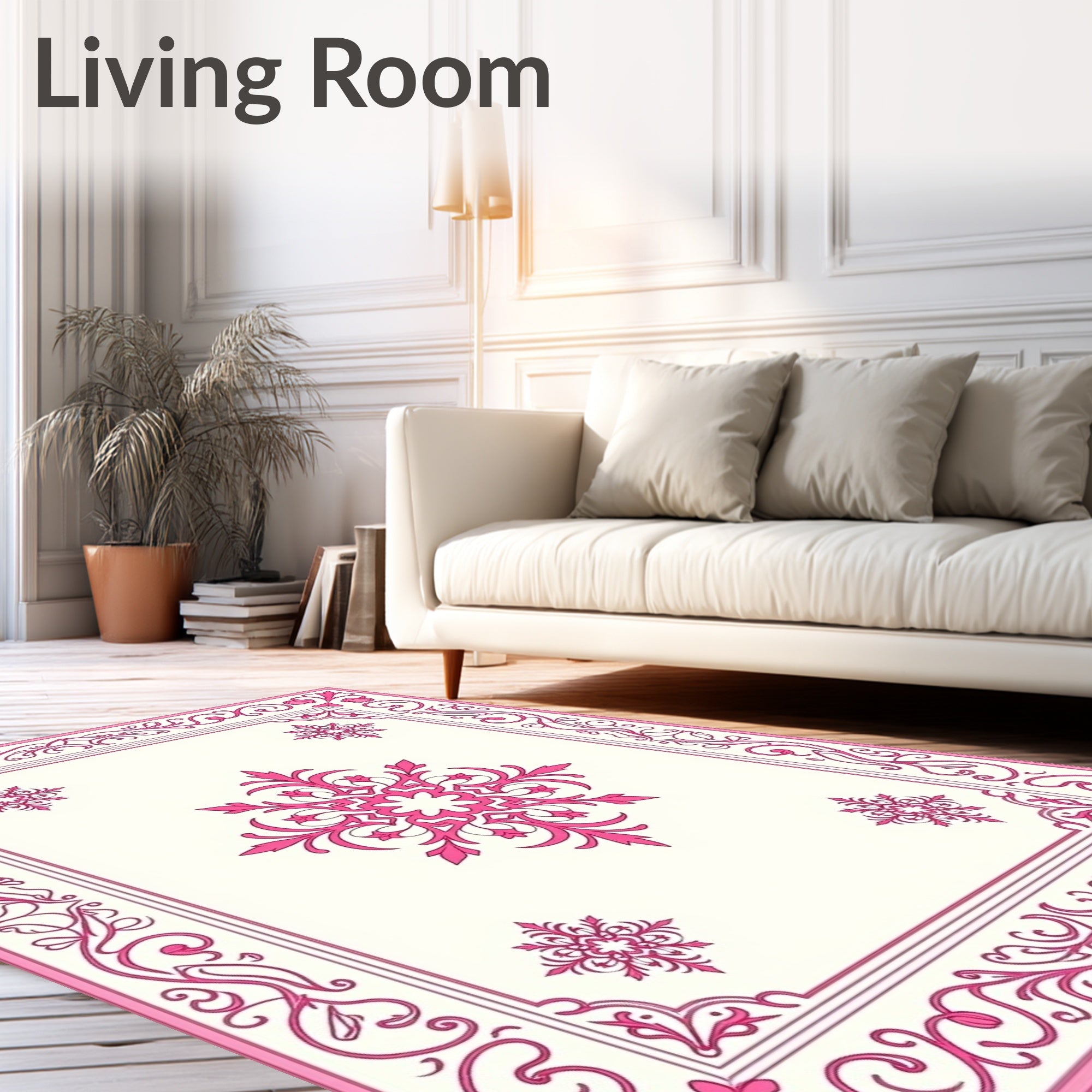 Pink Floral Filigree Repeating Pattern Rug