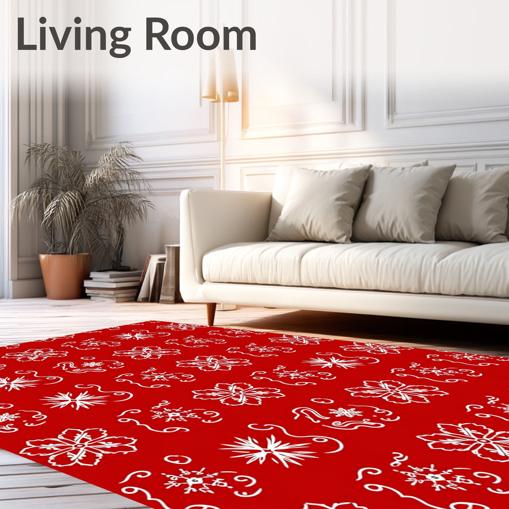 White Floral Snowflake Pattern Rug