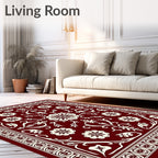 Crimson Floral Scroll Pattern Rug