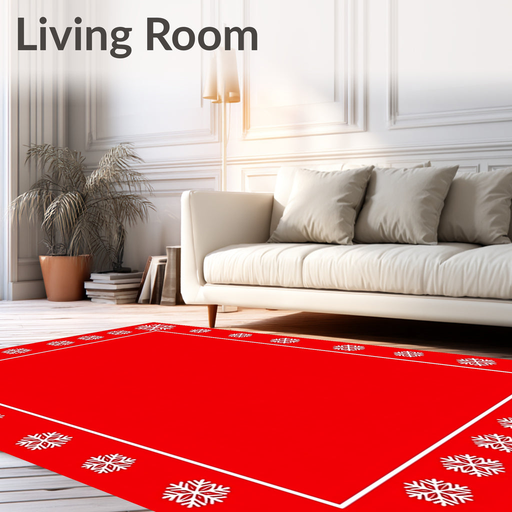 Red Snowflake Border Pattern Rug