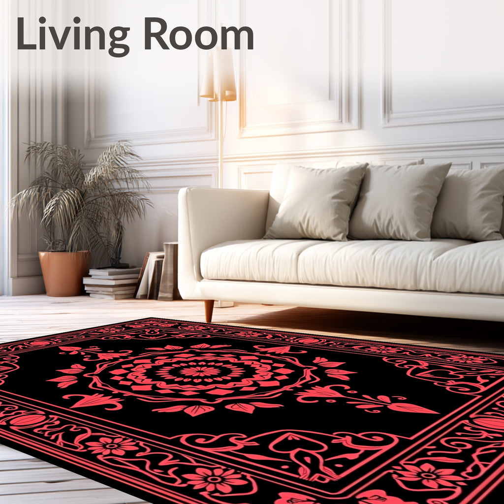Vintage Red Floral Mandala Design Rug