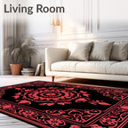 Vintage Red Floral Mandala Design Rug