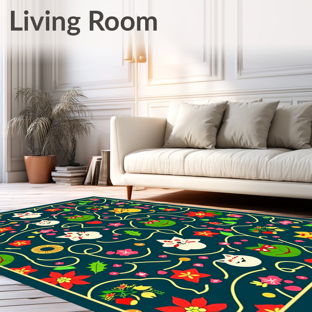 Cute Kittens Flowers Festive Pattern Rug